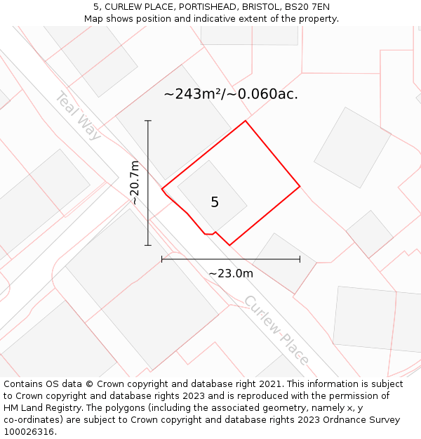 5, CURLEW PLACE, PORTISHEAD, BRISTOL, BS20 7EN: Plot and title map