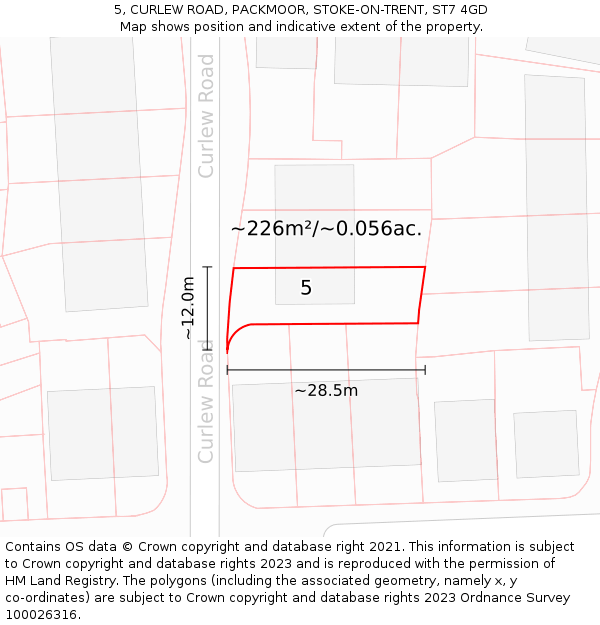 5, CURLEW ROAD, PACKMOOR, STOKE-ON-TRENT, ST7 4GD: Plot and title map