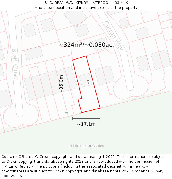 5, CURRAN WAY, KIRKBY, LIVERPOOL, L33 4HX: Plot and title map