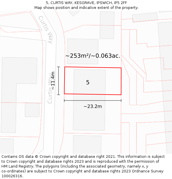 5, CURTIS WAY, KESGRAVE, IPSWICH, IP5 2FF: Plot and title map