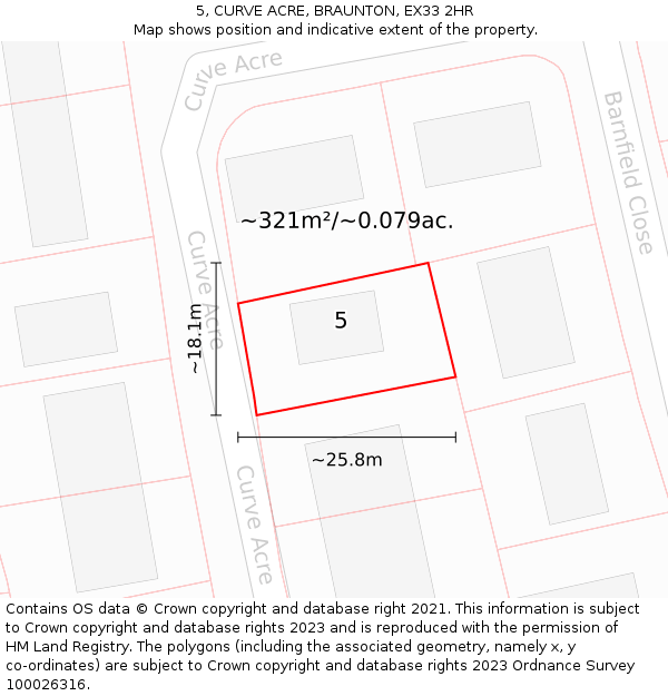 5, CURVE ACRE, BRAUNTON, EX33 2HR: Plot and title map