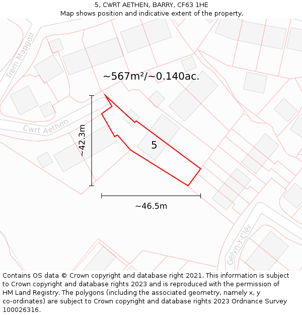 5, CWRT AETHEN, BARRY, CF63 1HE: Plot and title map