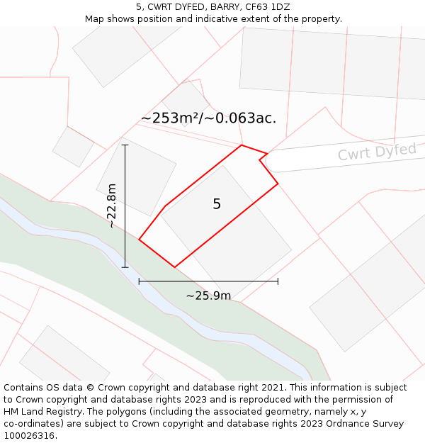 5, CWRT DYFED, BARRY, CF63 1DZ: Plot and title map