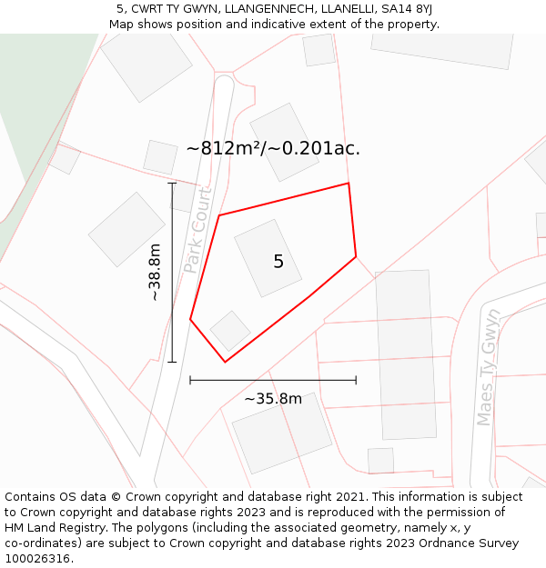 5, CWRT TY GWYN, LLANGENNECH, LLANELLI, SA14 8YJ: Plot and title map