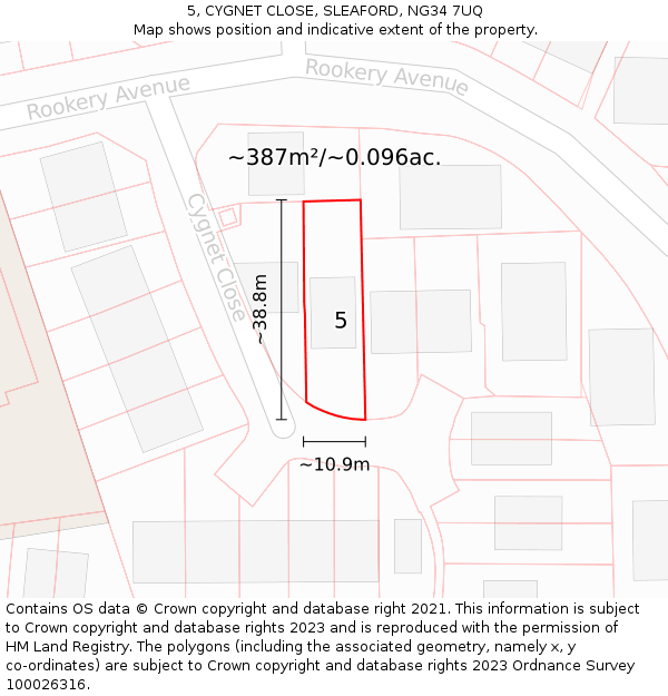 5, CYGNET CLOSE, SLEAFORD, NG34 7UQ: Plot and title map