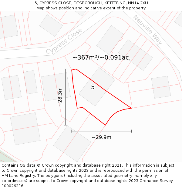 5, CYPRESS CLOSE, DESBOROUGH, KETTERING, NN14 2XU: Plot and title map