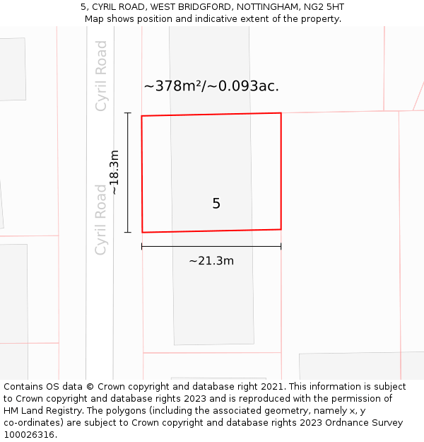 5, CYRIL ROAD, WEST BRIDGFORD, NOTTINGHAM, NG2 5HT: Plot and title map