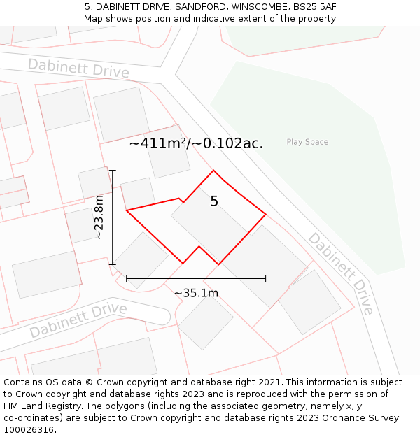 5, DABINETT DRIVE, SANDFORD, WINSCOMBE, BS25 5AF: Plot and title map