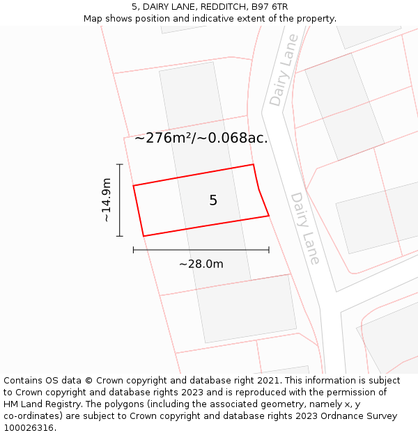 5, DAIRY LANE, REDDITCH, B97 6TR: Plot and title map