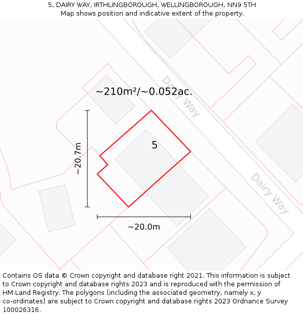 5, DAIRY WAY, IRTHLINGBOROUGH, WELLINGBOROUGH, NN9 5TH: Plot and title map