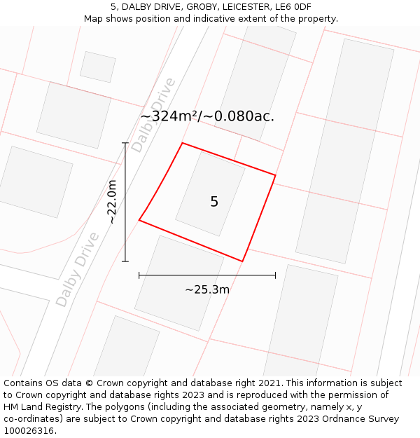 5, DALBY DRIVE, GROBY, LEICESTER, LE6 0DF: Plot and title map