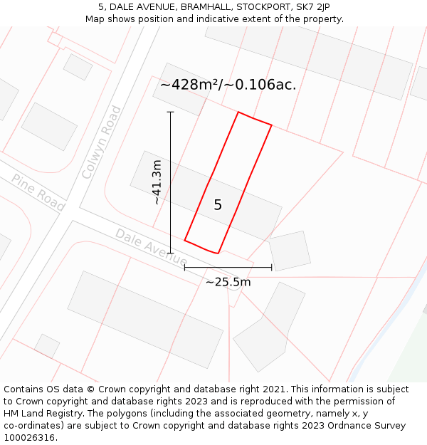 5, DALE AVENUE, BRAMHALL, STOCKPORT, SK7 2JP: Plot and title map