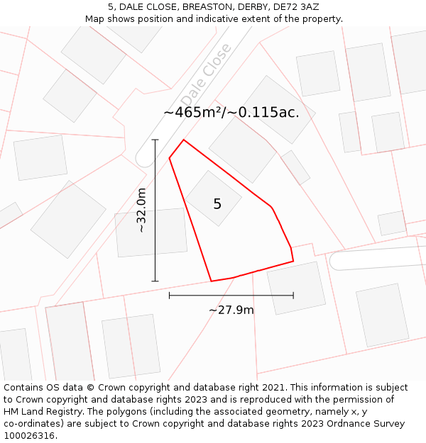 5, DALE CLOSE, BREASTON, DERBY, DE72 3AZ: Plot and title map