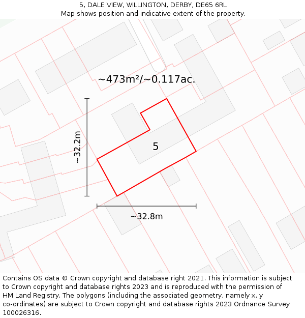 5, DALE VIEW, WILLINGTON, DERBY, DE65 6RL: Plot and title map