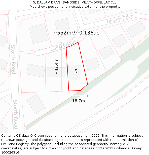 5, DALLAM DRIVE, SANDSIDE, MILNTHORPE, LA7 7LL: Plot and title map