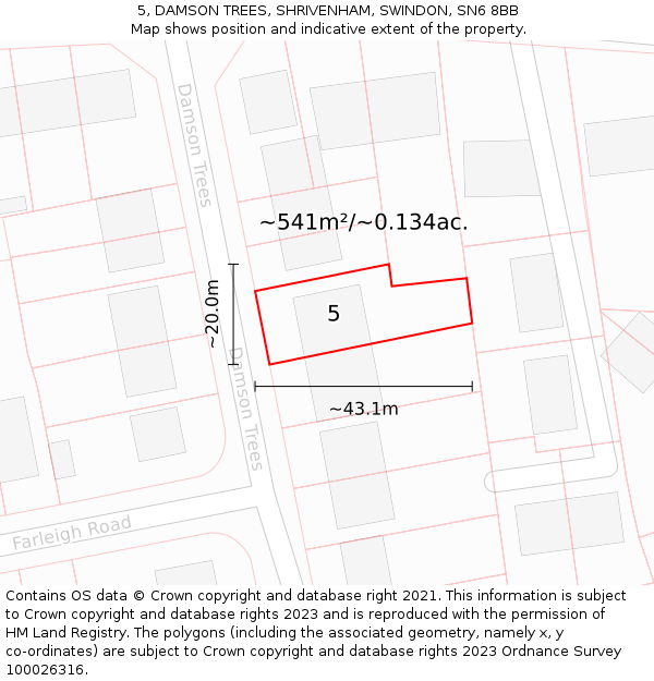 5, DAMSON TREES, SHRIVENHAM, SWINDON, SN6 8BB: Plot and title map