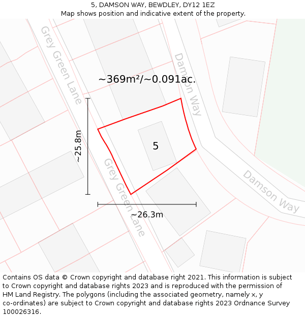 5, DAMSON WAY, BEWDLEY, DY12 1EZ: Plot and title map