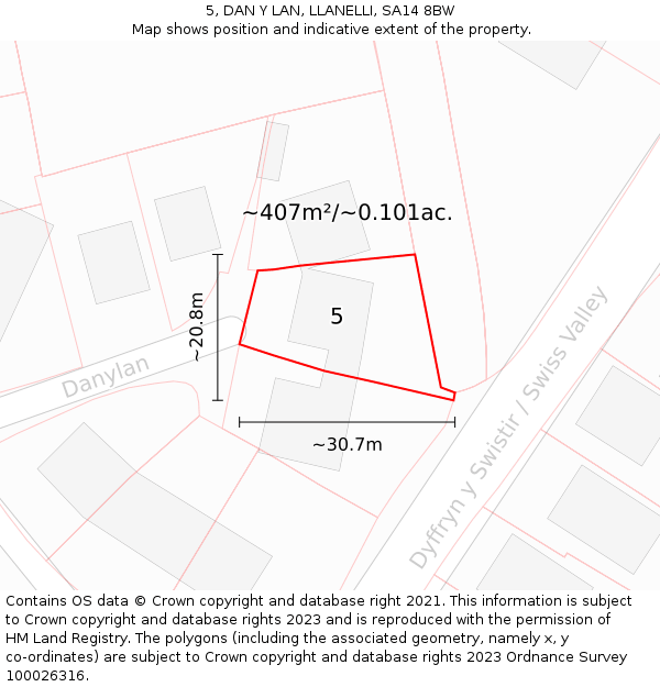 5, DAN Y LAN, LLANELLI, SA14 8BW: Plot and title map