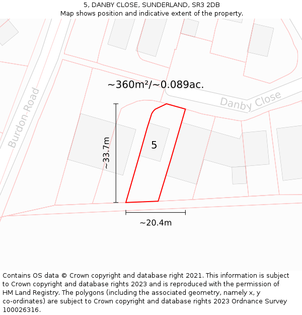 5, DANBY CLOSE, SUNDERLAND, SR3 2DB: Plot and title map