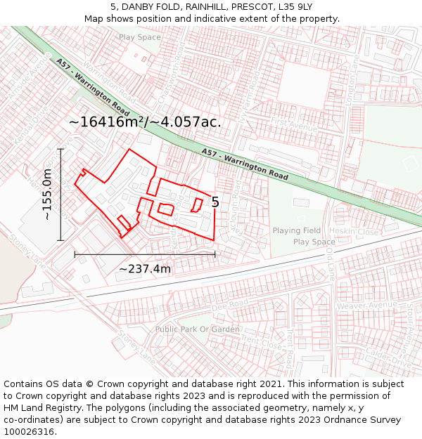 5, DANBY FOLD, RAINHILL, PRESCOT, L35 9LY: Plot and title map