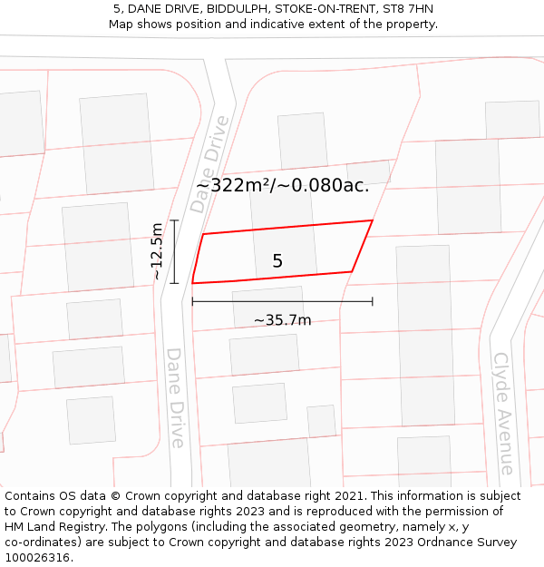 5, DANE DRIVE, BIDDULPH, STOKE-ON-TRENT, ST8 7HN: Plot and title map