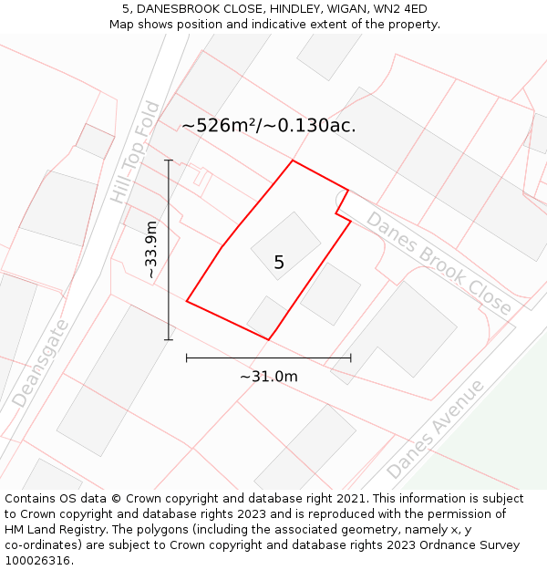5, DANESBROOK CLOSE, HINDLEY, WIGAN, WN2 4ED: Plot and title map