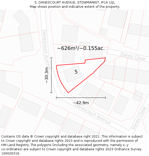 5, DANESCOURT AVENUE, STOWMARKET, IP14 1QL: Plot and title map