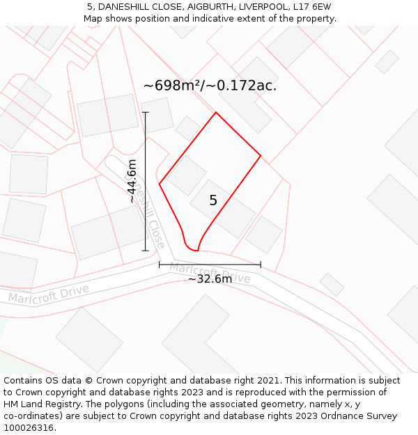 5, DANESHILL CLOSE, AIGBURTH, LIVERPOOL, L17 6EW: Plot and title map