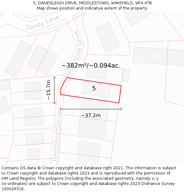 5, DANESLEIGH DRIVE, MIDDLESTOWN, WAKEFIELD, WF4 4TB: Plot and title map