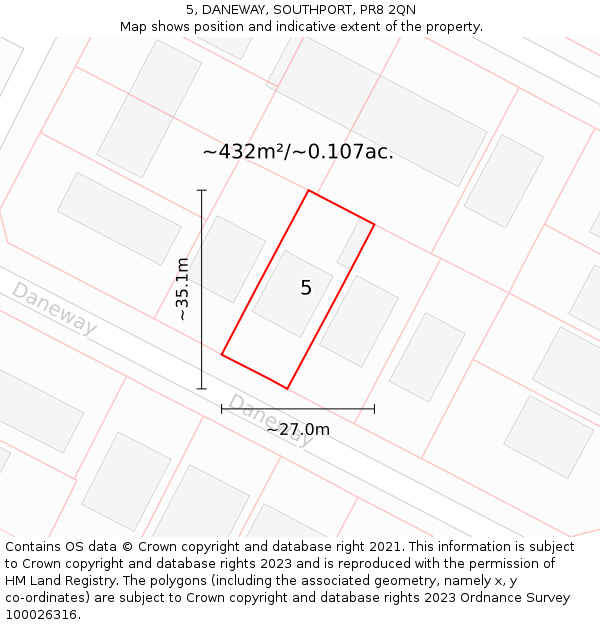 5, DANEWAY, SOUTHPORT, PR8 2QN: Plot and title map