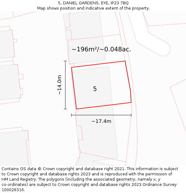 5, DANIEL GARDENS, EYE, IP23 7BQ: Plot and title map