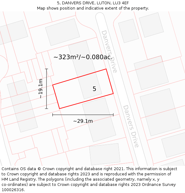 5, DANVERS DRIVE, LUTON, LU3 4EF: Plot and title map