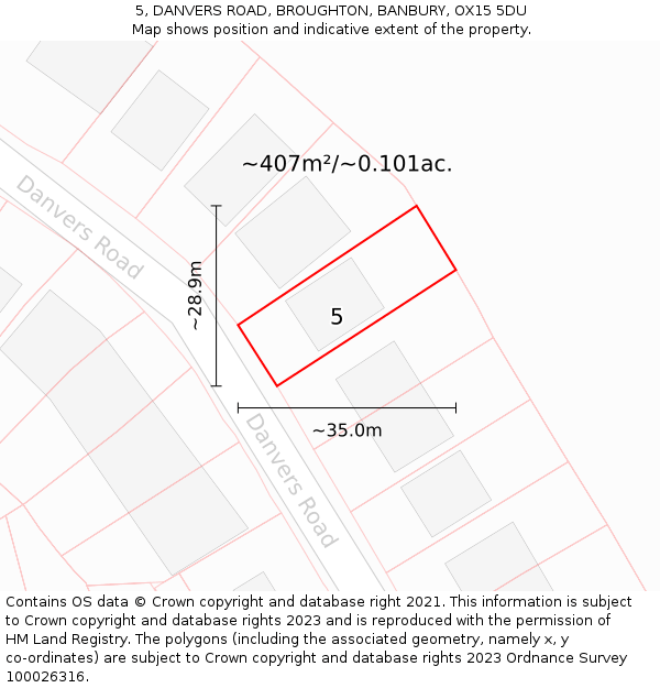 5, DANVERS ROAD, BROUGHTON, BANBURY, OX15 5DU: Plot and title map