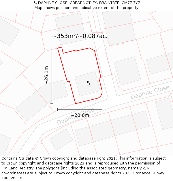 5, DAPHNE CLOSE, GREAT NOTLEY, BRAINTREE, CM77 7YZ: Plot and title map