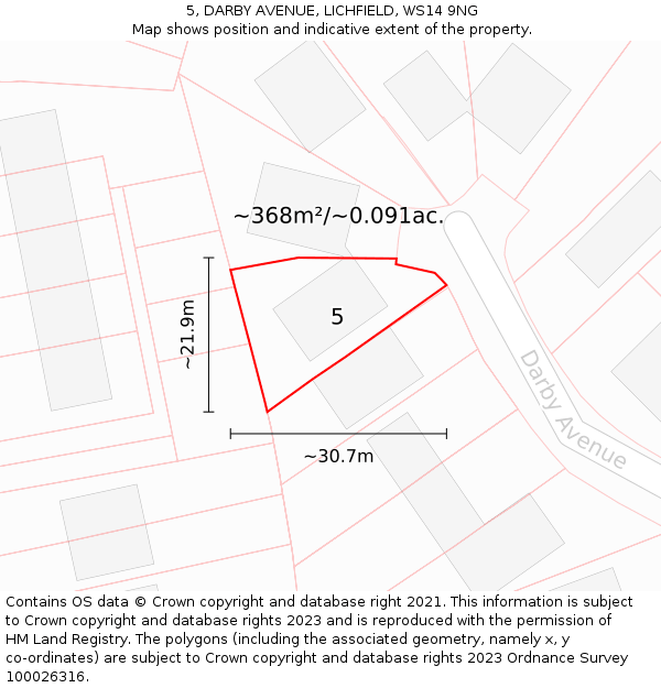 5, DARBY AVENUE, LICHFIELD, WS14 9NG: Plot and title map