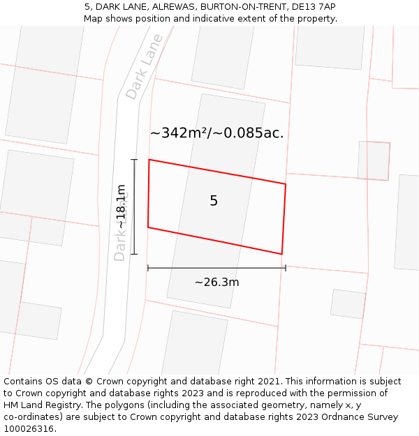 5, DARK LANE, ALREWAS, BURTON-ON-TRENT, DE13 7AP: Plot and title map