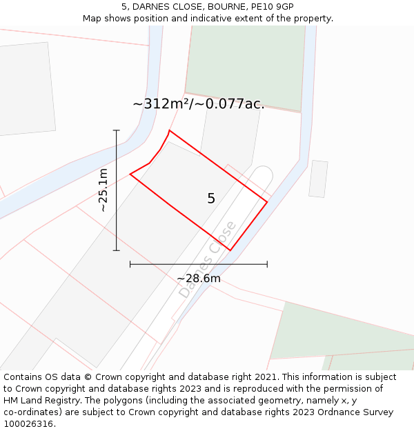 5, DARNES CLOSE, BOURNE, PE10 9GP: Plot and title map