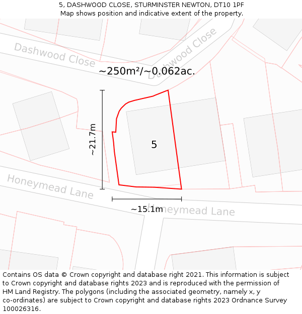 5, DASHWOOD CLOSE, STURMINSTER NEWTON, DT10 1PF: Plot and title map