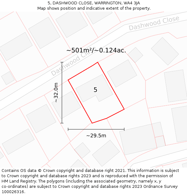 5, DASHWOOD CLOSE, WARRINGTON, WA4 3JA: Plot and title map