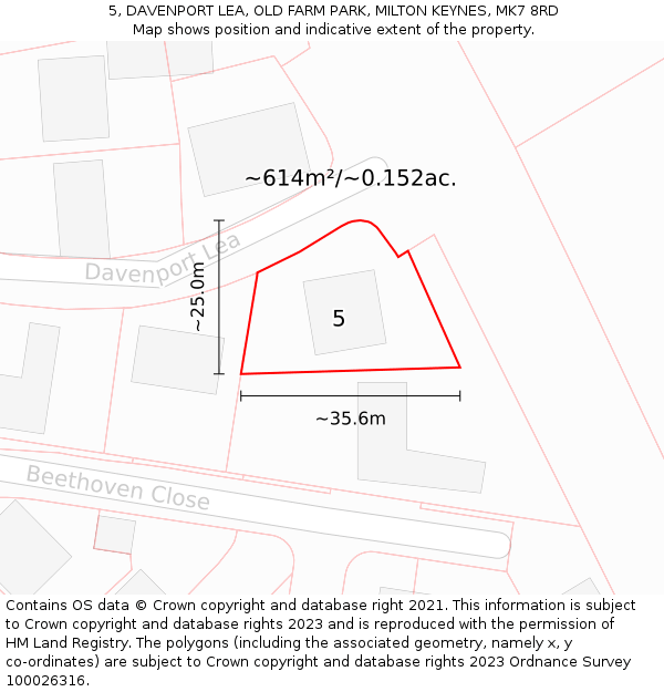 5, DAVENPORT LEA, OLD FARM PARK, MILTON KEYNES, MK7 8RD: Plot and title map