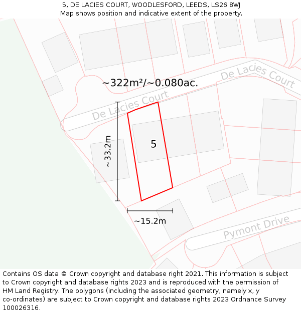 5, DE LACIES COURT, WOODLESFORD, LEEDS, LS26 8WJ: Plot and title map