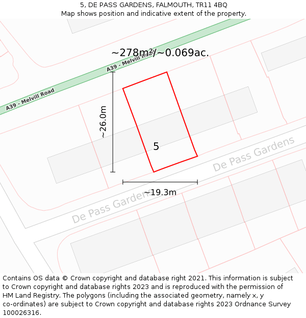 5, DE PASS GARDENS, FALMOUTH, TR11 4BQ: Plot and title map