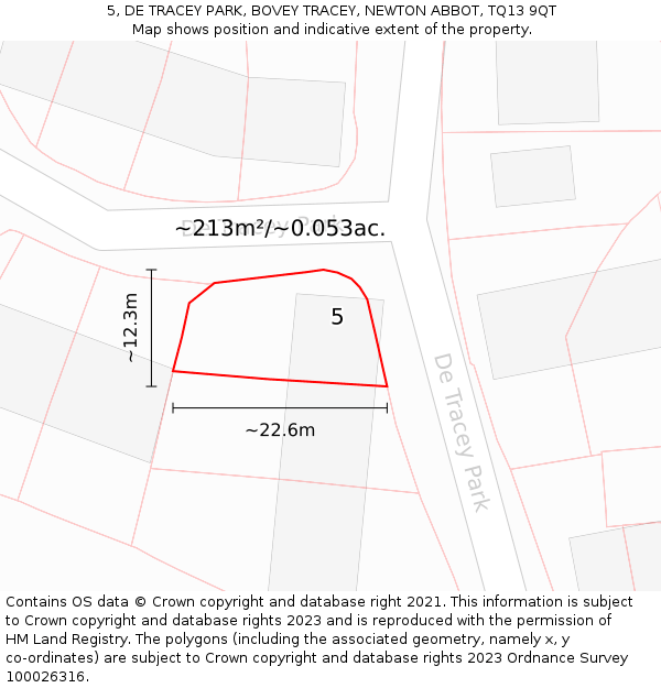 5, DE TRACEY PARK, BOVEY TRACEY, NEWTON ABBOT, TQ13 9QT: Plot and title map