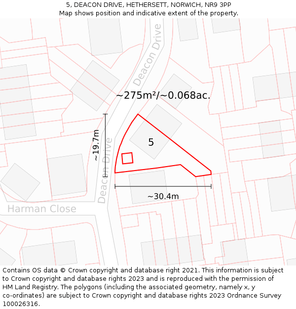 5, DEACON DRIVE, HETHERSETT, NORWICH, NR9 3PP: Plot and title map