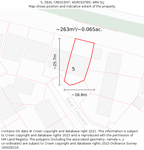 5, DEAL CRESCENT, WORCESTER, WR4 0LJ: Plot and title map