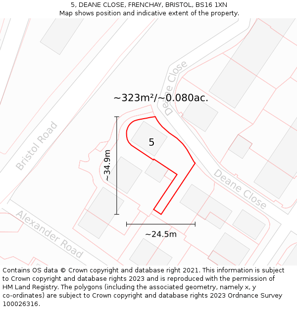 5, DEANE CLOSE, FRENCHAY, BRISTOL, BS16 1XN: Plot and title map