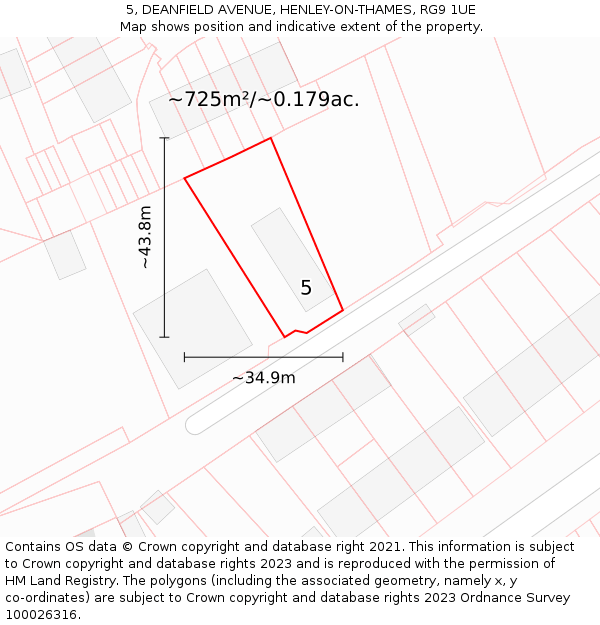 5, DEANFIELD AVENUE, HENLEY-ON-THAMES, RG9 1UE: Plot and title map