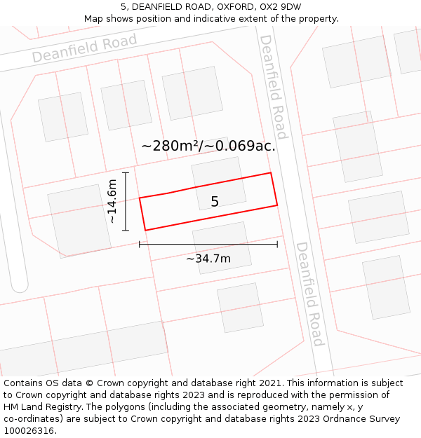 5, DEANFIELD ROAD, OXFORD, OX2 9DW: Plot and title map