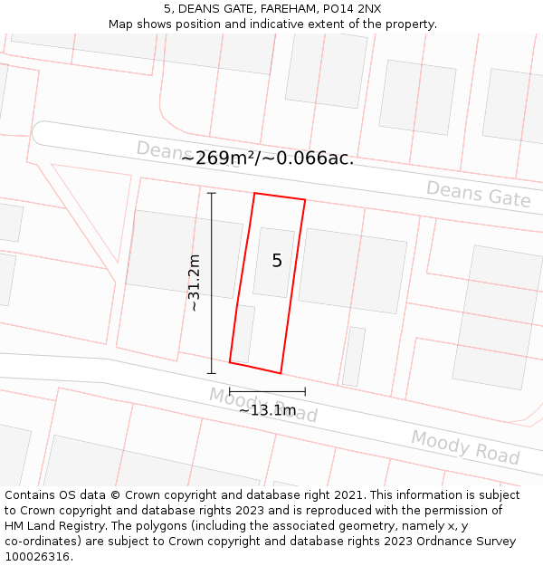 5, DEANS GATE, FAREHAM, PO14 2NX: Plot and title map