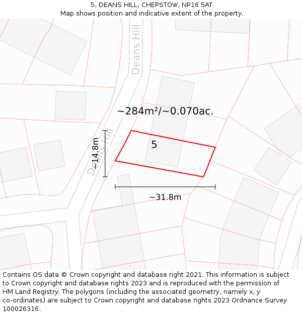 5, DEANS HILL, CHEPSTOW, NP16 5AT: Plot and title map